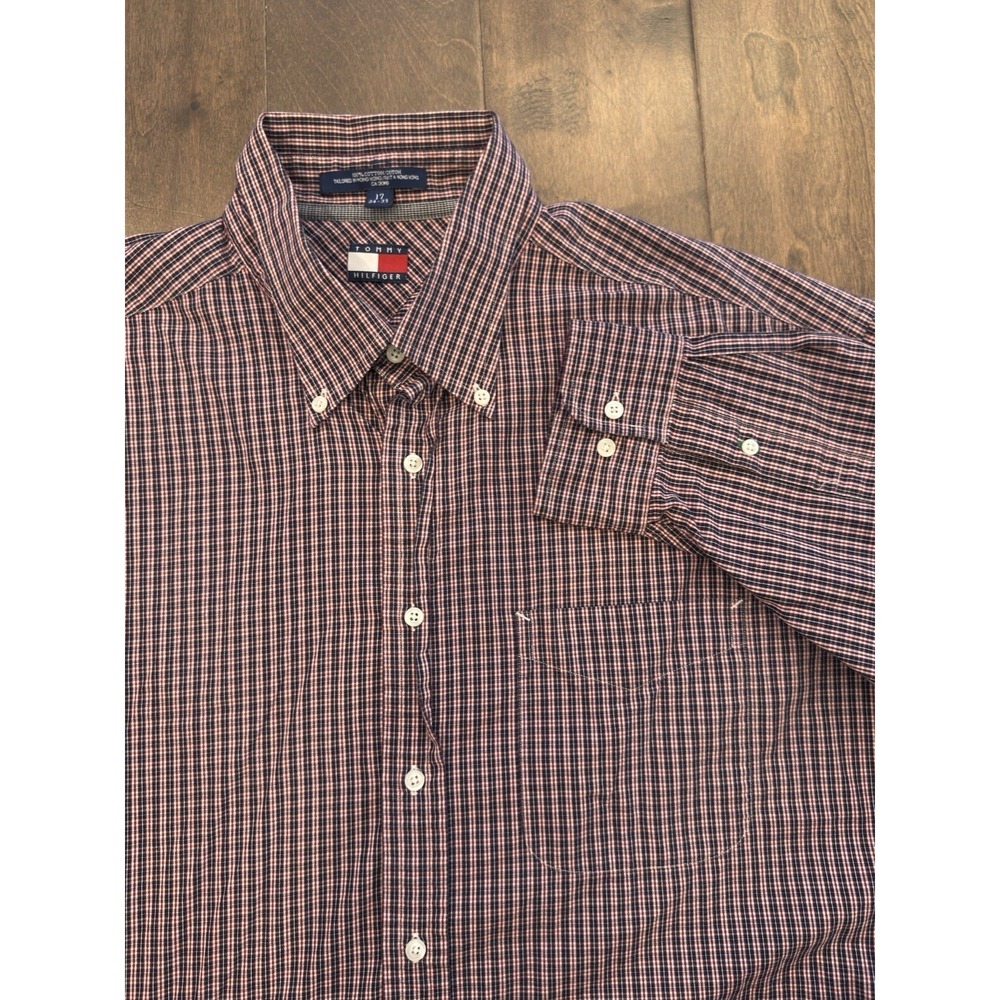 VINTAGE Tommy Hilfiger Shirt Mens Size 17 34/35 Multicolor‎ Plaid Button Up 90s